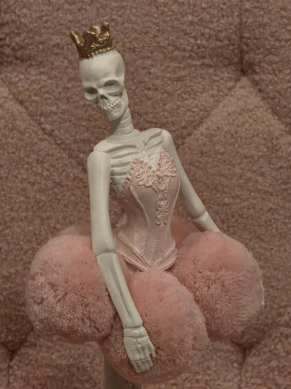 Pink Ballerina Skeleton Figurine with Gold Crown